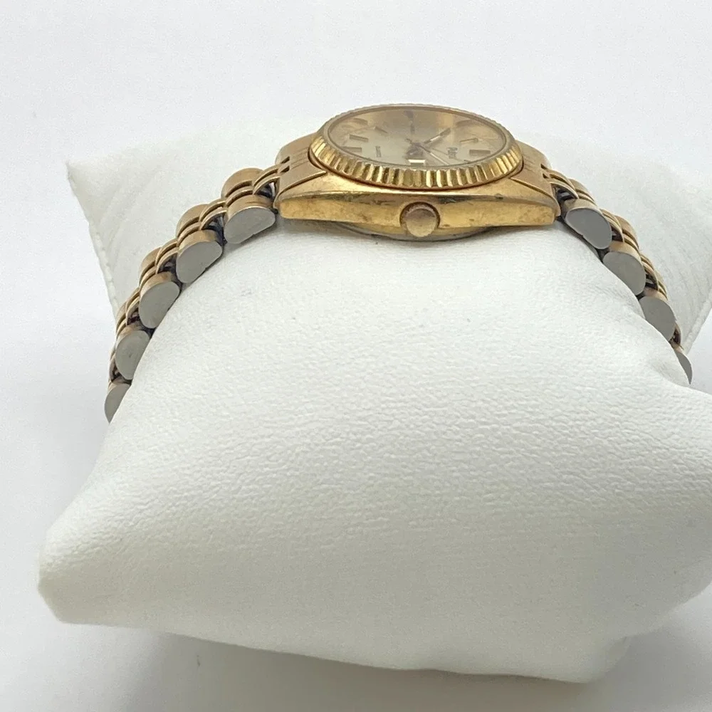 Vtg Pulsar Women's Watch 24mm Gold Tone V248-0020 Day Date New Battery SMALL 6
